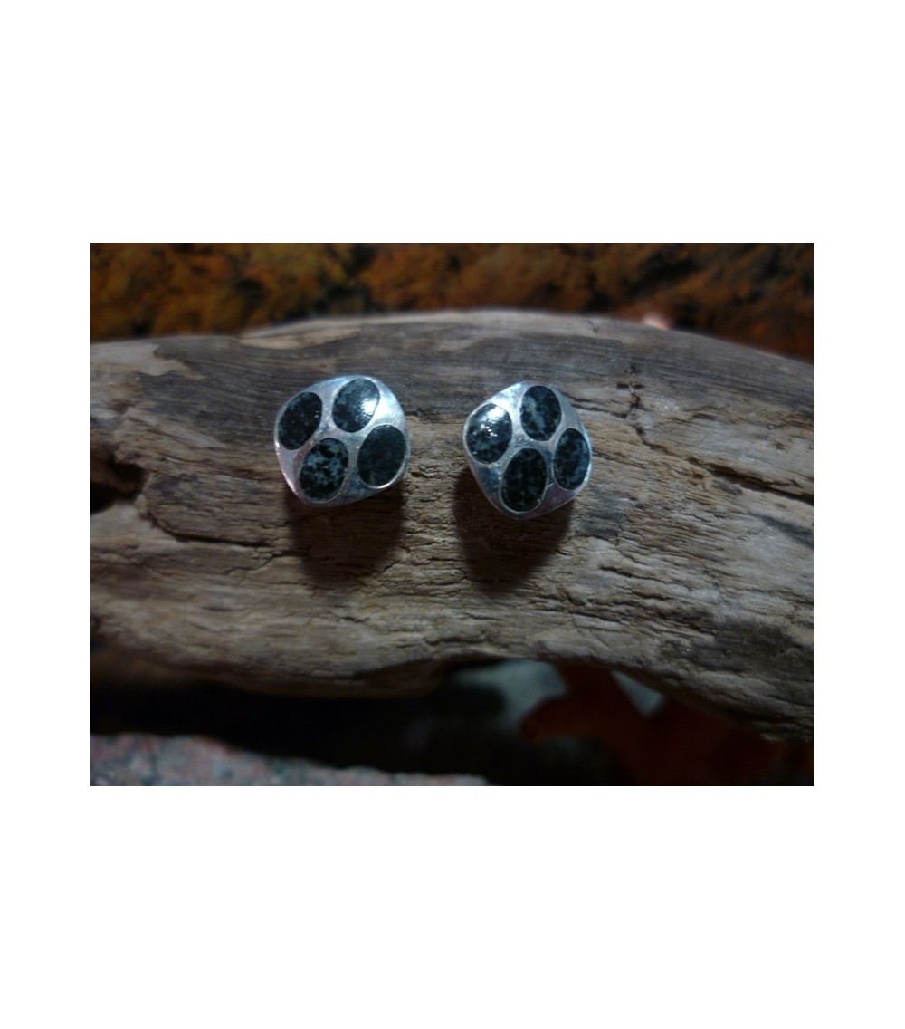 Boucles d'oreille argent massif et diorite noire