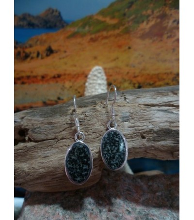 Boucles d'oreille argent massif et diorite noire