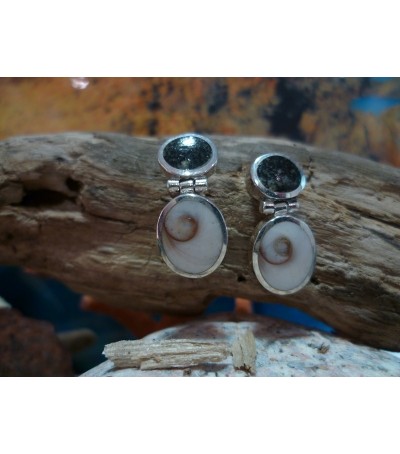Boucles d'oreille argent massif oeil de Sainte Lucie et diorite noire