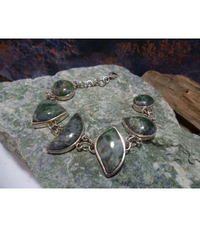 Bracelet argent massif et Vert d'Orezza