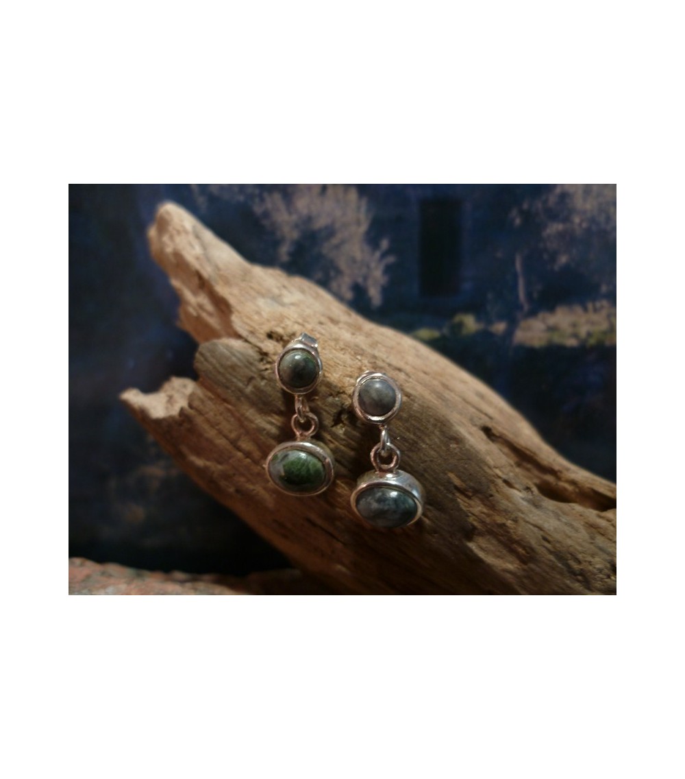 Boucles d'oreille argent massif et Vert d'Orezza