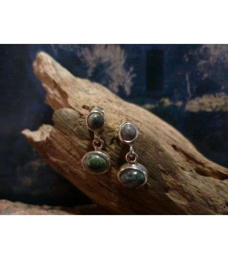 Boucles d'oreille argent massif et Vert d'Orezza