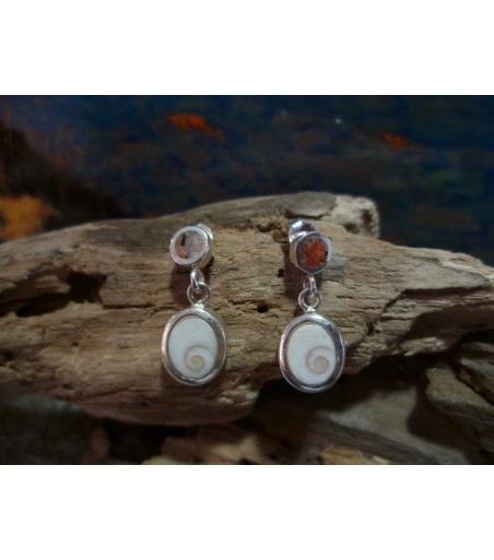 Boucles d'oreille argent massif Oeil de Sainte Lucie et Rouge de Porto