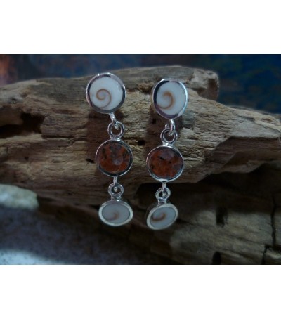 Boucles d'oreille argent massif Oeil de Sainte Lucie et Rouge de Porto