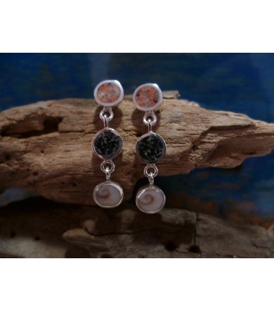 Boucles d'oreille argent massif et mélange de pierres de Corse