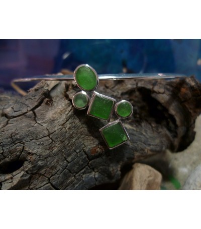 Pendentif argent massif et verre de mer