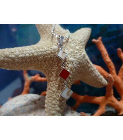 Pendentif argent massif corail rouge et oeil de Sainte Lucie