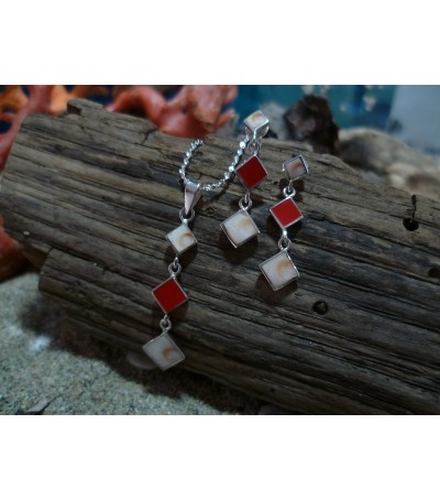 Pendentif argent massif corail rouge et oeil de Sainte Lucie