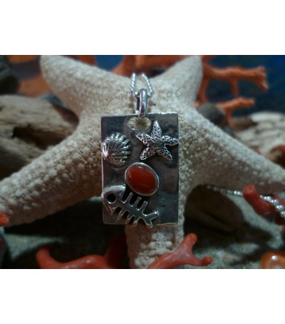Sterling silver pendant with the true Mediterranean red coral
