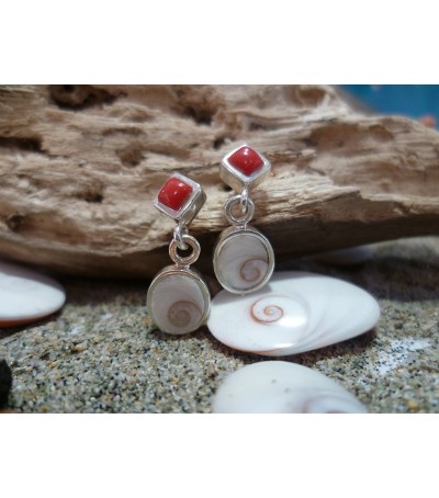 Boucles d'oreille Oeil de Sainte Lucie et Corail Rouge de Méditerranée