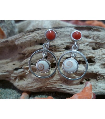 Sterling silver earrings with red coral and the Eye of Saint Lucia