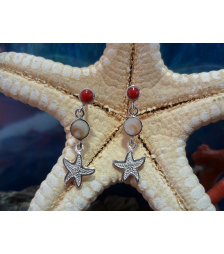 Boucles d'oreille Oeil de Sainte Lucie et Corail Rouge de Méditerranée