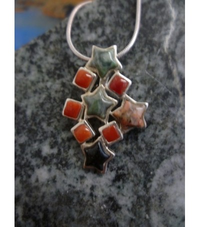 Sterling silver pendant with red coral and a mix of Corsican stones