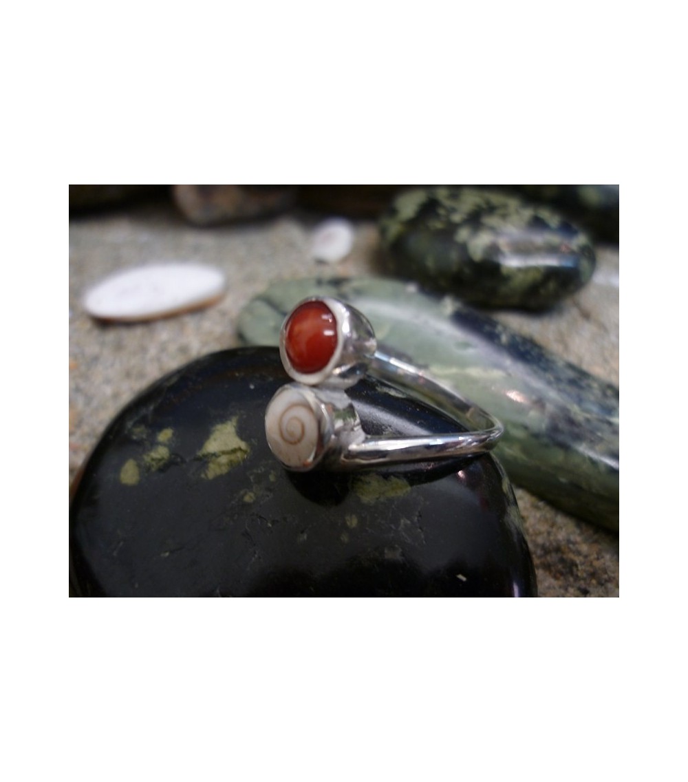 Bague En Argent Massif Avec Corail Et Marcassites - Occasion