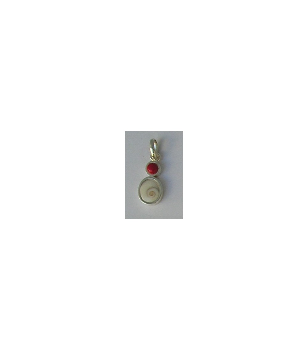 Sterling silver pendant with red coral and the Eye of Saint Lucia