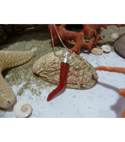 Pendentif argent massif corail rouge et oeil de Sainte Lucie
