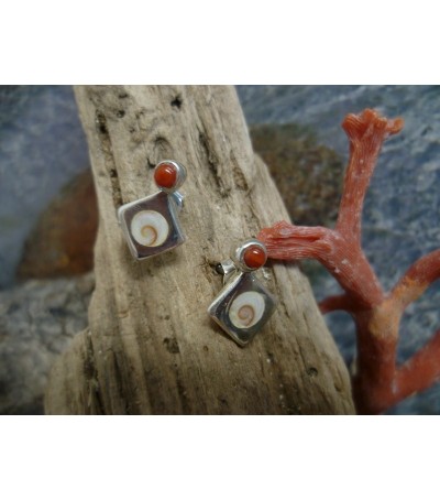 Sterling silver earrings with red coral and the Eye of Saint Lucia