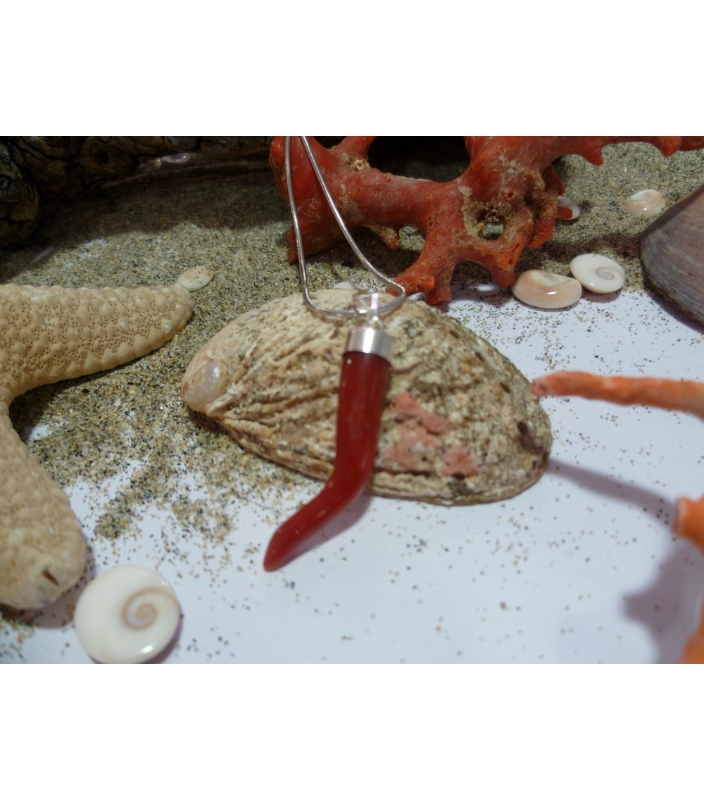 Pendentif argent massif et corail rouge