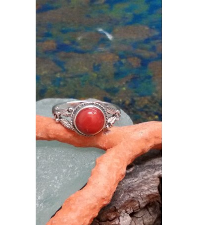 Sterling silver ring with the true Mediterranean red coral