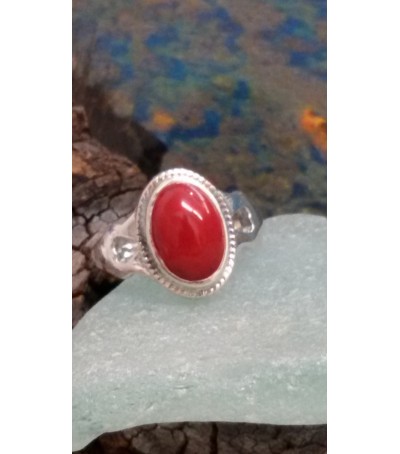 Sterling silver ring with the true Mediterranean red coral