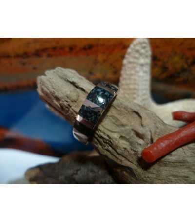 Bague argent massif et diorite noire