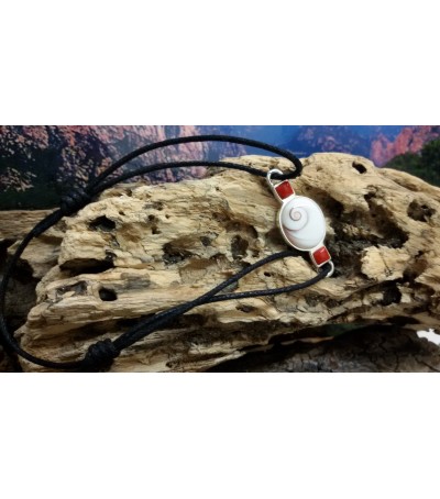 Bracelet argent massif corail rouge et oeil de Sainte Lucie