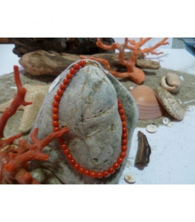 Bracelet (20 cm/4MM) argent massif et corail rouge de Méditerranée