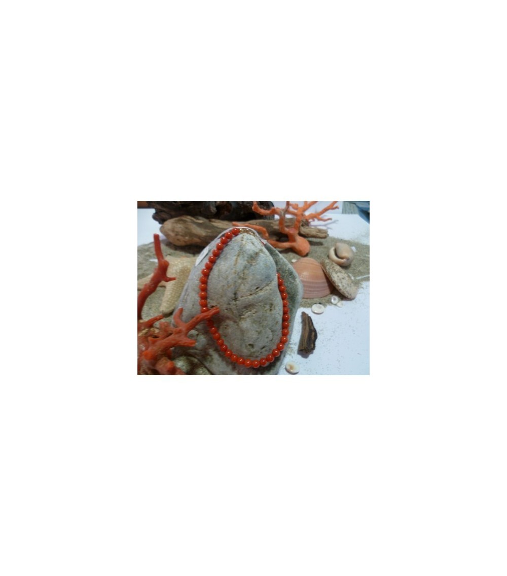 Bracelet argent massif et corail rouge de Méditerranée