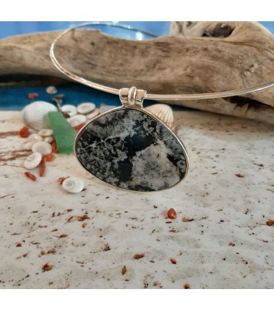 Pendentif argent massif et diorite orbiculaire