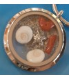 Stainless steel keyring eye of Saint Lucia and red coral