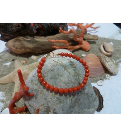 Bracelet (20 cm/5MM) or 18 carats et corail rouge de Méditerranée