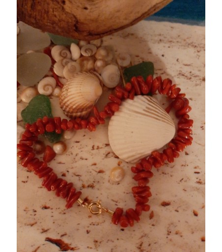 Bracelet or 18 carats et corail rouge de Méditerranée