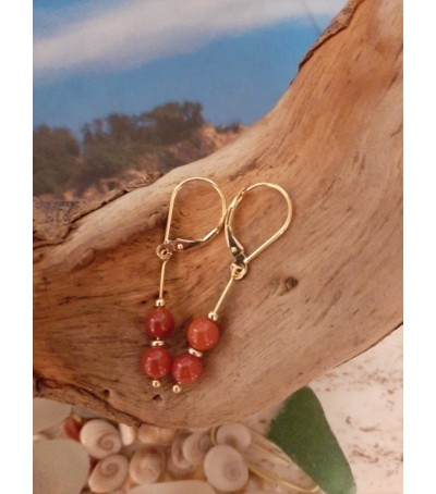 18k Gold earrings with the true Mediterranean red coral