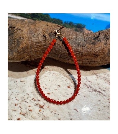 Bracelet (16 cm/3MM) or 18 carats et corail rouge de Méditerranée