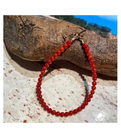 Bracelet (18 cm/4MM) or 18 carats et corail rouge de Méditerranée