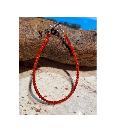 Bracelet (14 cm/2MM) argent massif et corail rouge de Méditerranée