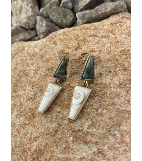 Boucles d'oreille argent massif oeil de Sainte Lucie et Vert d'Orezza