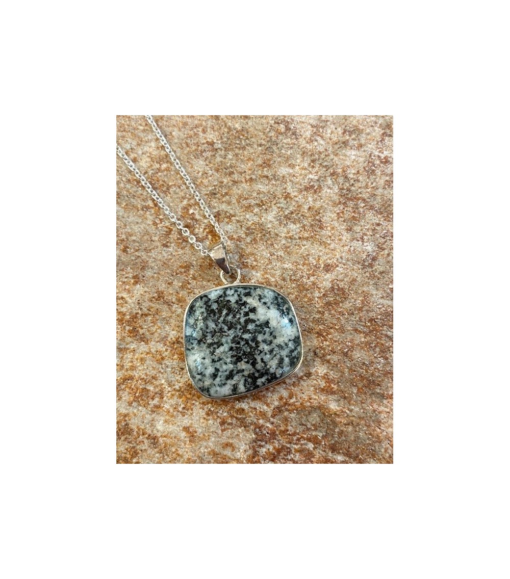 Pendentif argent massif et diorite orbiculaire