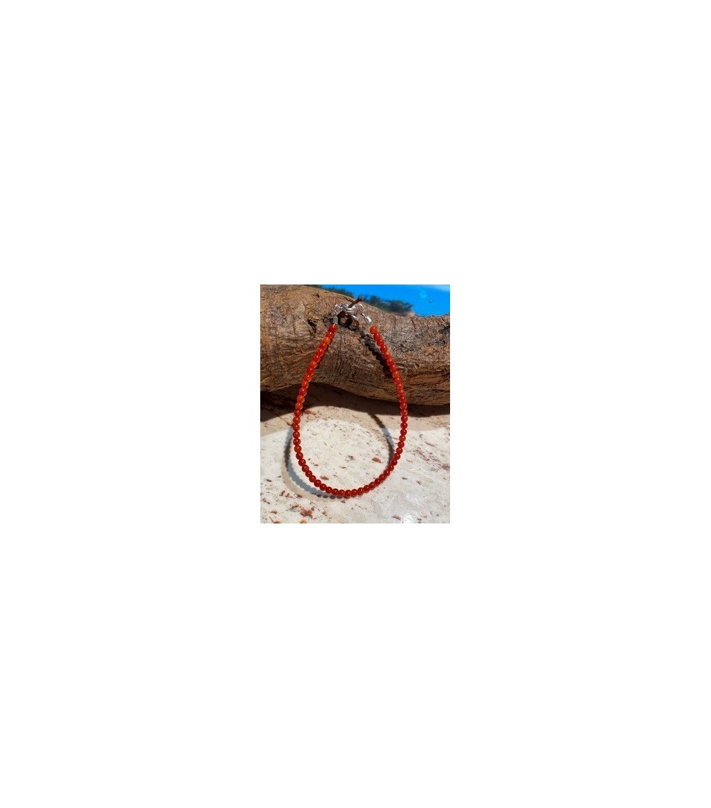 Bracelet argent massif et corail rouge de Méditerranée