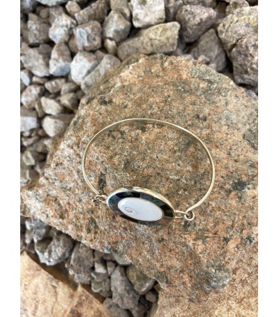 Bracelet argent massif, oeil de Sainte Lucie et mélange de pierres de Corse