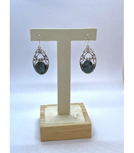 Boucles d'oreille argent massif et Vert d'Orezza