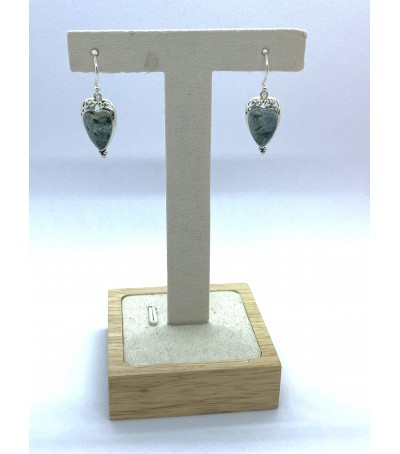 Boucles d'oreille argent massif et Vert d'Orezza