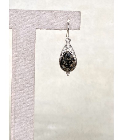 Boucles d'oreille argent massif et Diorite noire