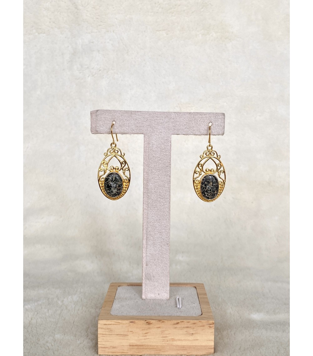 Boucles d'oreille Vermeil et Diorite Noire