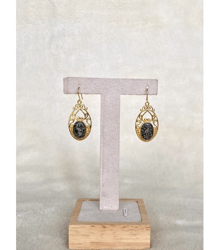 Boucles d'oreille Vermeil et Diorite Noire