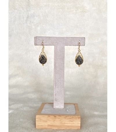 Boucles d'oreille Vermeil et Diorite Noire