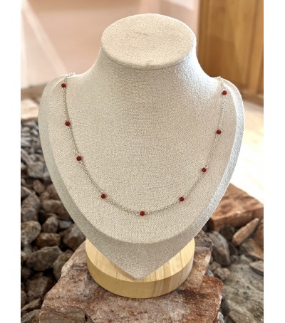 Collier argent massif 925 et Corail rouge de Méditerranée