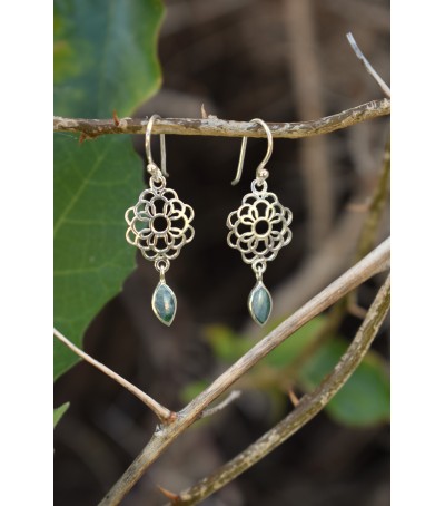 Boucles d'oreille argent massif et Vert d'Orezza