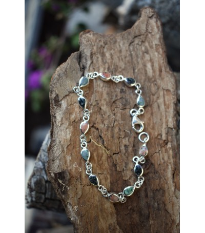 Bracelet argent massif et mélange de pierres de Corse