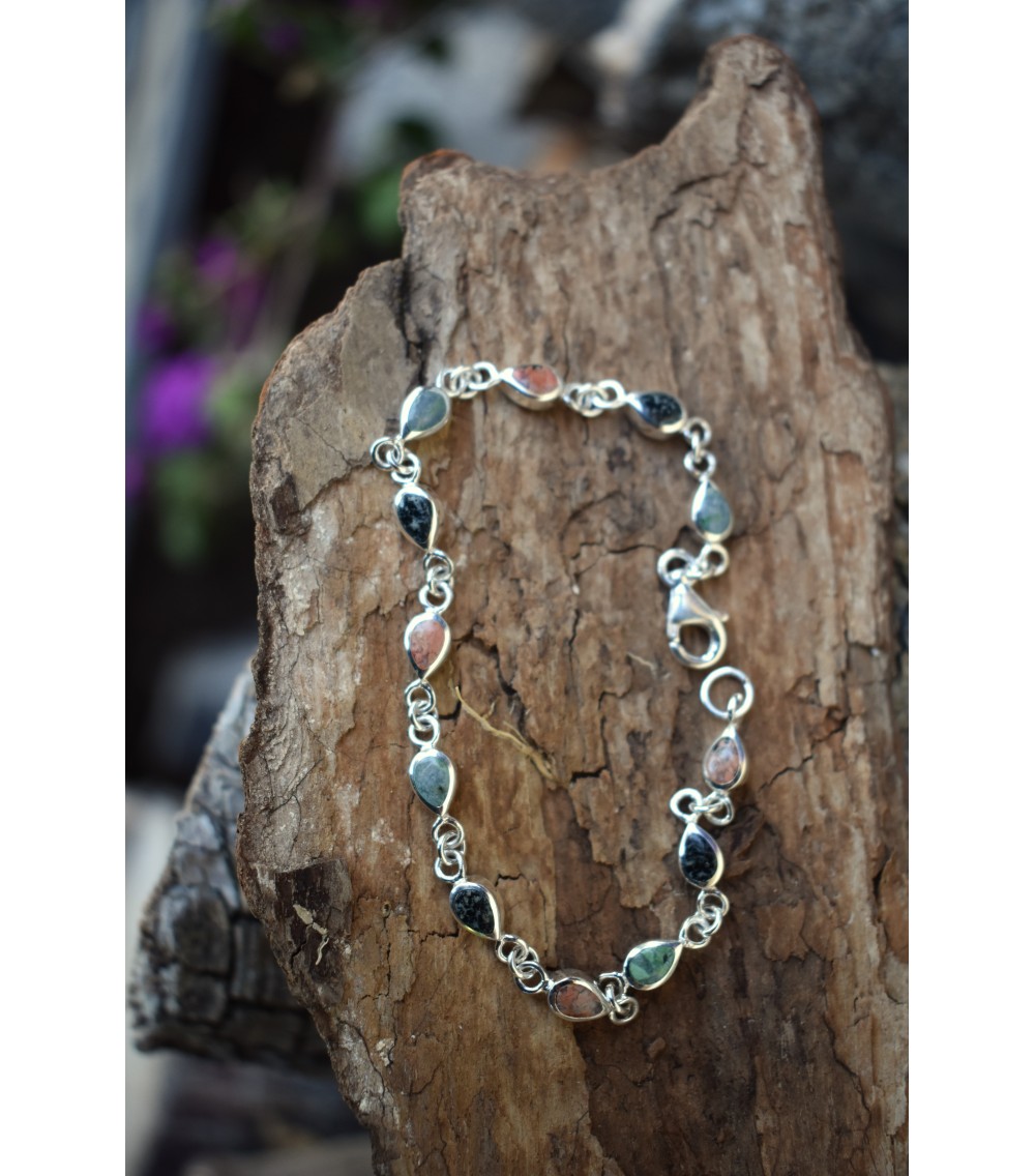 Bracelet argent massif et mélange de pierres de Corse